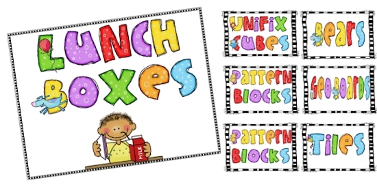 Teach Junkie: 21 Classroom Organization Labels and Tags - Lunch Box Label and Math Materials