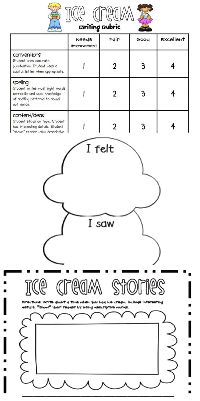 Writing Rubrics for Primary Grades - free Ice cream small moments Lucy Calkins writing rubric